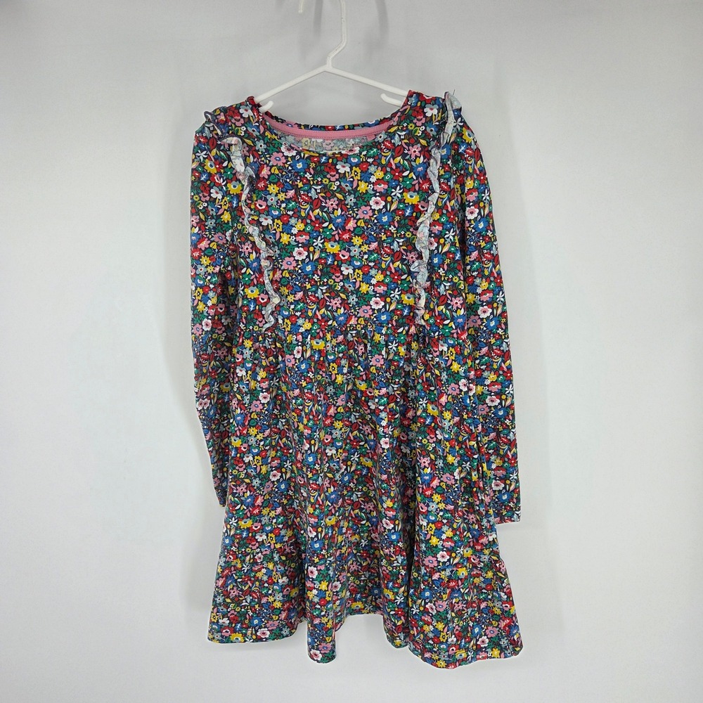 Mini Boden Girls Floral Ruffle Jersey Dress Long Sleeve Multi Color 9-10Y 140cm - Picture 1 of 5